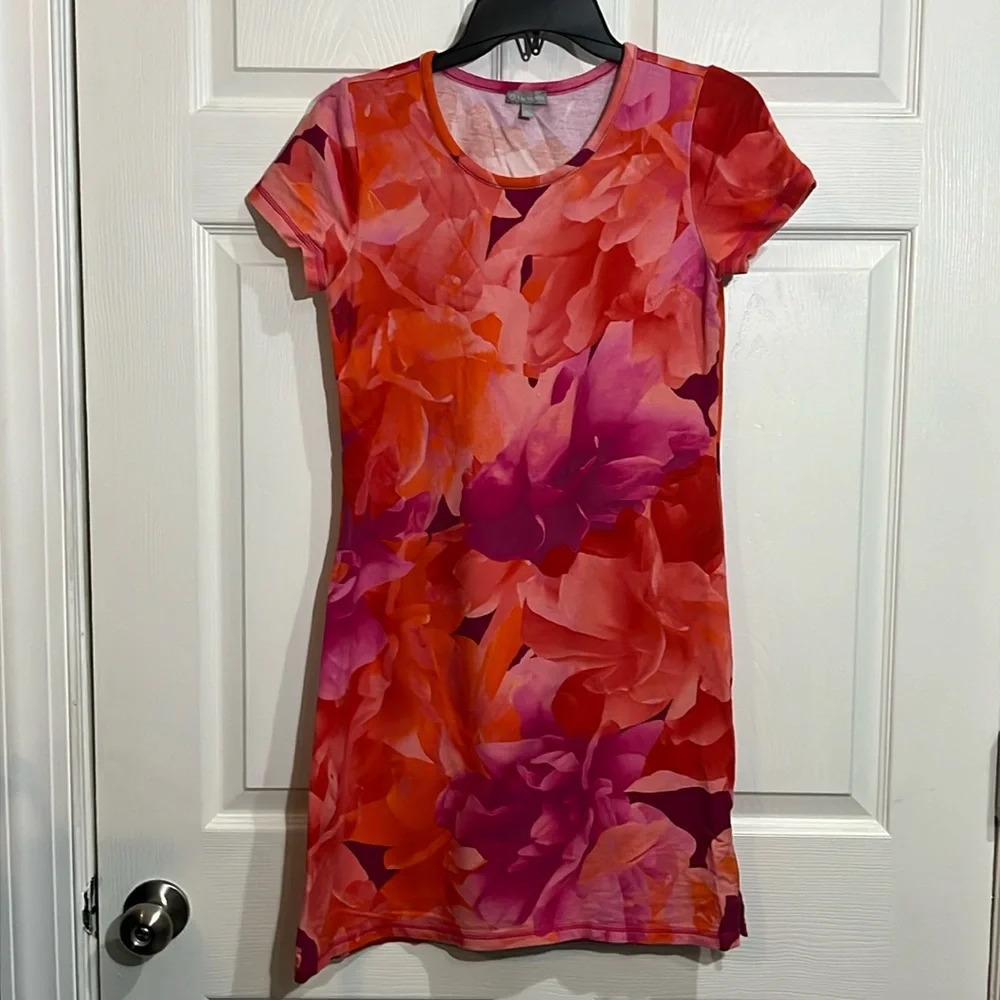 T by Talbot TERRY CREWNECK DRESS - BLENDED FLORAL - Size small